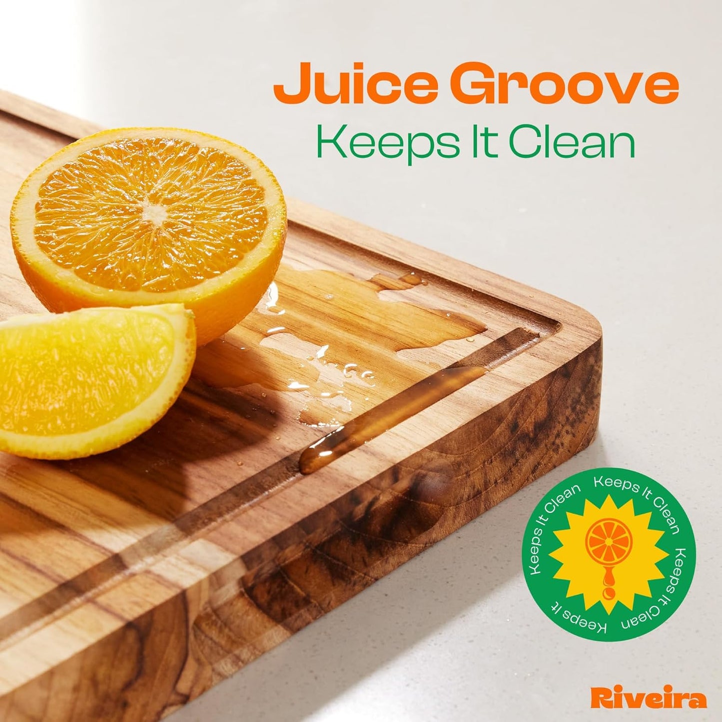 Riveira Teak Wood Cutting Board – Gourmet Teak Grandeur: 18 x 12 Wooden Cutting Board – Natural Wooden Cutting Boards For Kitchen Decorative – Innovative Juice Grooves Teak Wooden Chopping Board