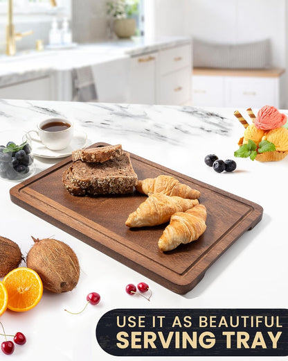 Axeman Walnut Wood Cutting Board with Juice Groove for Kitchen Countertop, Tick American Black-Walnut Wooden Chopping Board Charcuterie Board Butcher Block for Meat Vegetables, 16x10 inch