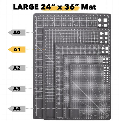 Mandala Crafts Self-Healing Cutting Mat Set – 12" x 18" A3 Green Double-Sided 5-Ply Mat with Fabric Cutter, Quilt Ruler & Craft Knife for Sewing, Quilting, Leather & Scrapbooking