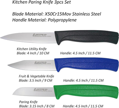Paring Knife Set, MATTSTONE HILL Kitchen Knife Set - kitchen Prep knives, Fruit & Vegetable Knife Set, Premium German Steel, White Handle
