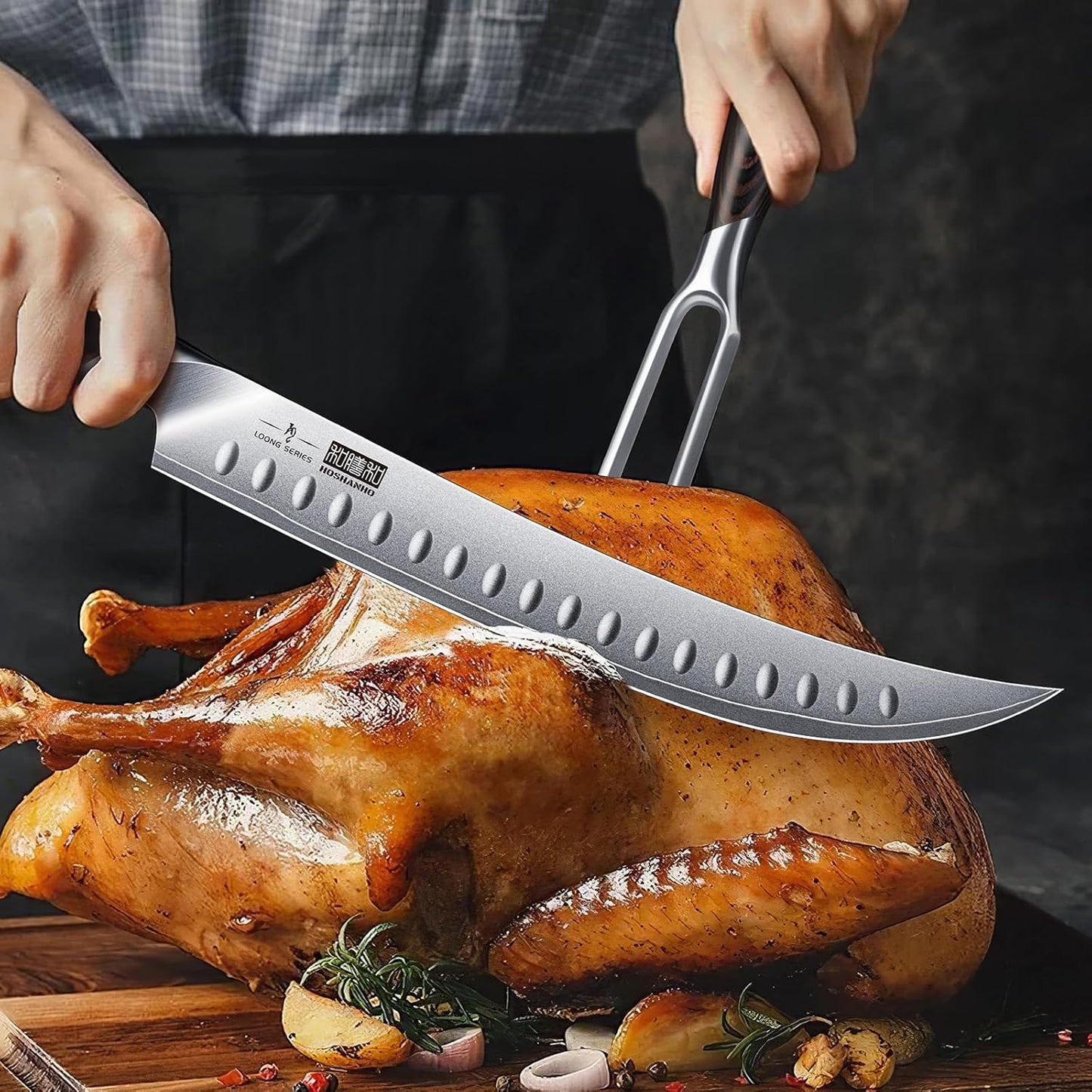 HOSHANHO Carving Knife 12 Inch, Japanese High Carbon Steel Slicing Knife with Ergonomic Pakkawood Handle, Razor Sharp Brisket Knives for Meat Cutting, BBQ, Turkey