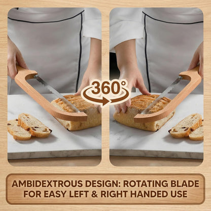360° Rotatable Blade Wooden Bread Knife, Left-Hand Friendly, Bread Slicer, Bread Bow Saw