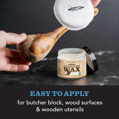 CLARK’S Cutting Board Oil and Wax Kit – Includes Food Grade Mineral Oil (12oz), Finishing Wax (6oz), Applicator, & Buffing Pad to Clean and Protect Wood, Enriched with Natural Lemon & Orange Extract