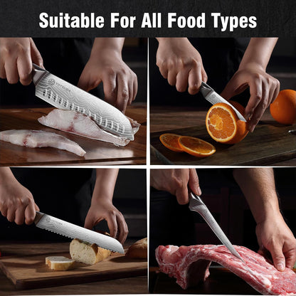 YOTSUBA Carving Knife and Fork Set, Meat Cutting Knife, Razor-Sharp German Stainless Steel Knives Fork Set with Ergonomic Wood Handle, Slicing Knives for Meats, BBQ & Vegetables