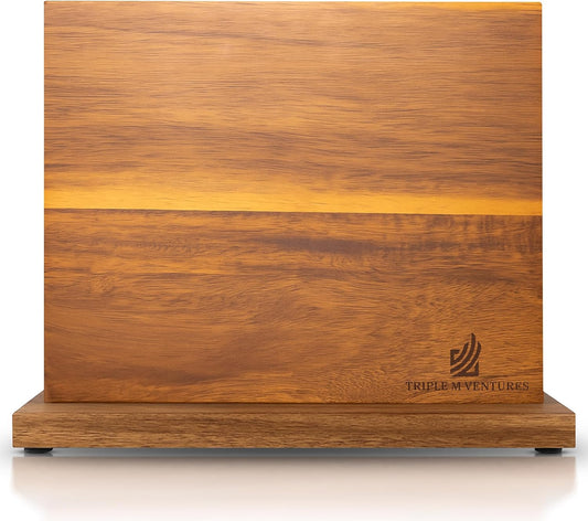 Magnetic Knife Block – Double-Sided Acacia Wood Knife Holder Stand, Strong Magnet Storage for Kitchen Knives & Utensils, Space-Saving Countertop Organizer