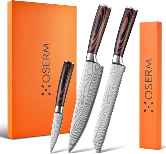 Knife Set | Gift-Ready 6-Piece (5+1) Japanese Style Kitchen Knife Set — Burgundy Gift Box with An Additional 8" Chef Knife — Ideal Christmas, Wedding & Household Gift