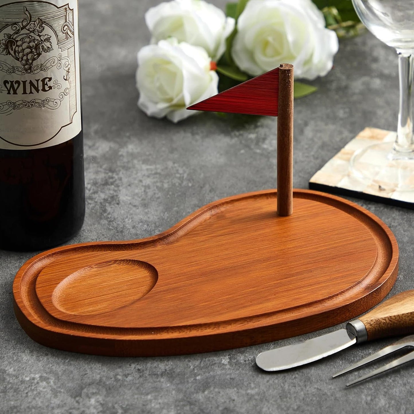 Ziliny Golf Cheese Board Gift Set Party Favor Prizes Charcuterie Wood Board with Knives and Box Father Day Gift for Dad Grandpa Party Tournament Game(Carbonized Bamboo Wood, Golf)
