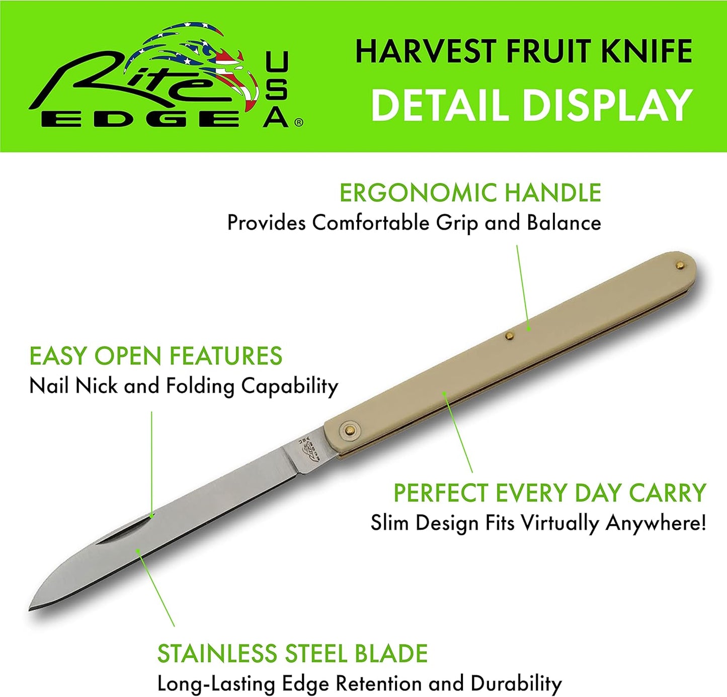 SZCO 4.5" Folding Fruit Knife with 440 Stainless Steel Blade – 8.25" Overall Length, Synthetic Handle, Brass Liner & Pins – Compact Foldable Pocket Knife for Kitchen, Fruit, Vegetables, Outdoor Use & Everyday Carry