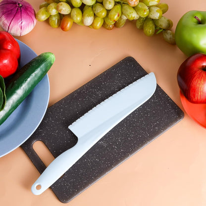 4 Pack Lettuce Knife 11/8.5" Plastic Cake Knifes to Prevent Browning Serrated Kitchen Cutter for Cutting Fruits, Cakes and Bread Dishwashable Safe for Kids Nylon Cutters for Nonstick Pans (Blue, S&L)