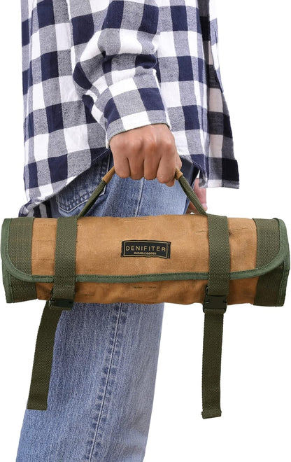 Wrench Tool Roll, Heavy Duty Waxed Canvas Multi-purpose Tool Pouch Bag With 25 Pockets, Easy Storage, Durable (Khaki)
