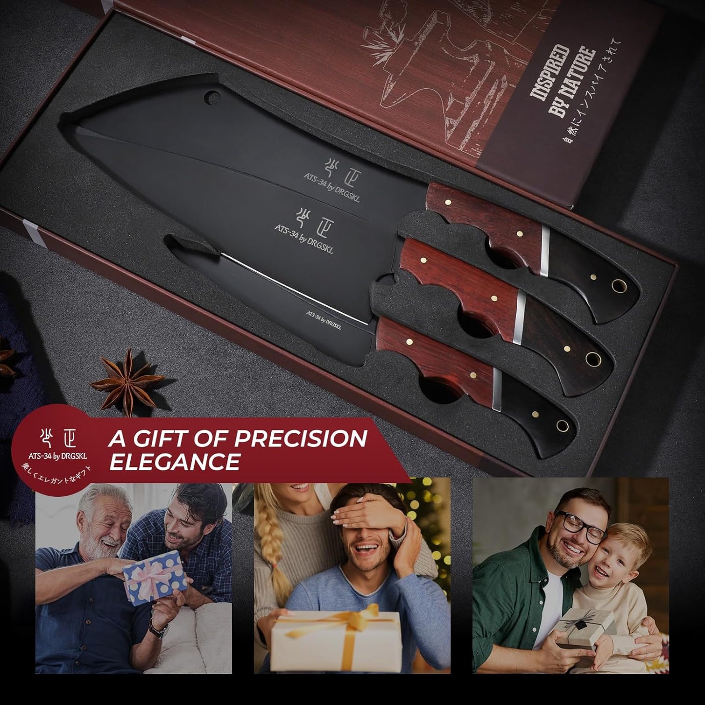 DRGSKL Boning Knife 7 inch - Brisket Trimming Knives for Meat Cutting, Black Butcher Slicing Knives with Full Tang Handle, Kitchen Fillet Knife for Birthday Dad Mom Gift
