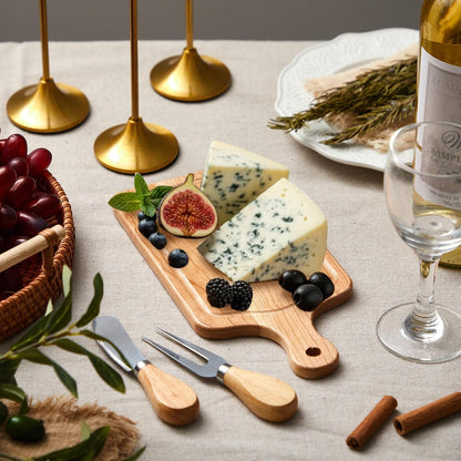 1 Set Bridal Baby Shower Cheese Prizes Wooden Square Board Gift Set Knives Forks Thank You Tags with Box for Guests for Valentines Bridal Baby Shower Housewarming Gifts (Bamboo Color)
