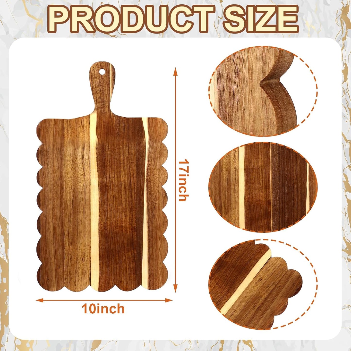 Patelai Wood Scalloped Cutting Board 18.5 Inch Decorative Wooden Charcuterie Board with Handle Engraving Christmas Wedding Engagement Housewarming Gift for Kitchen Display Snacks Cheese Appetizers