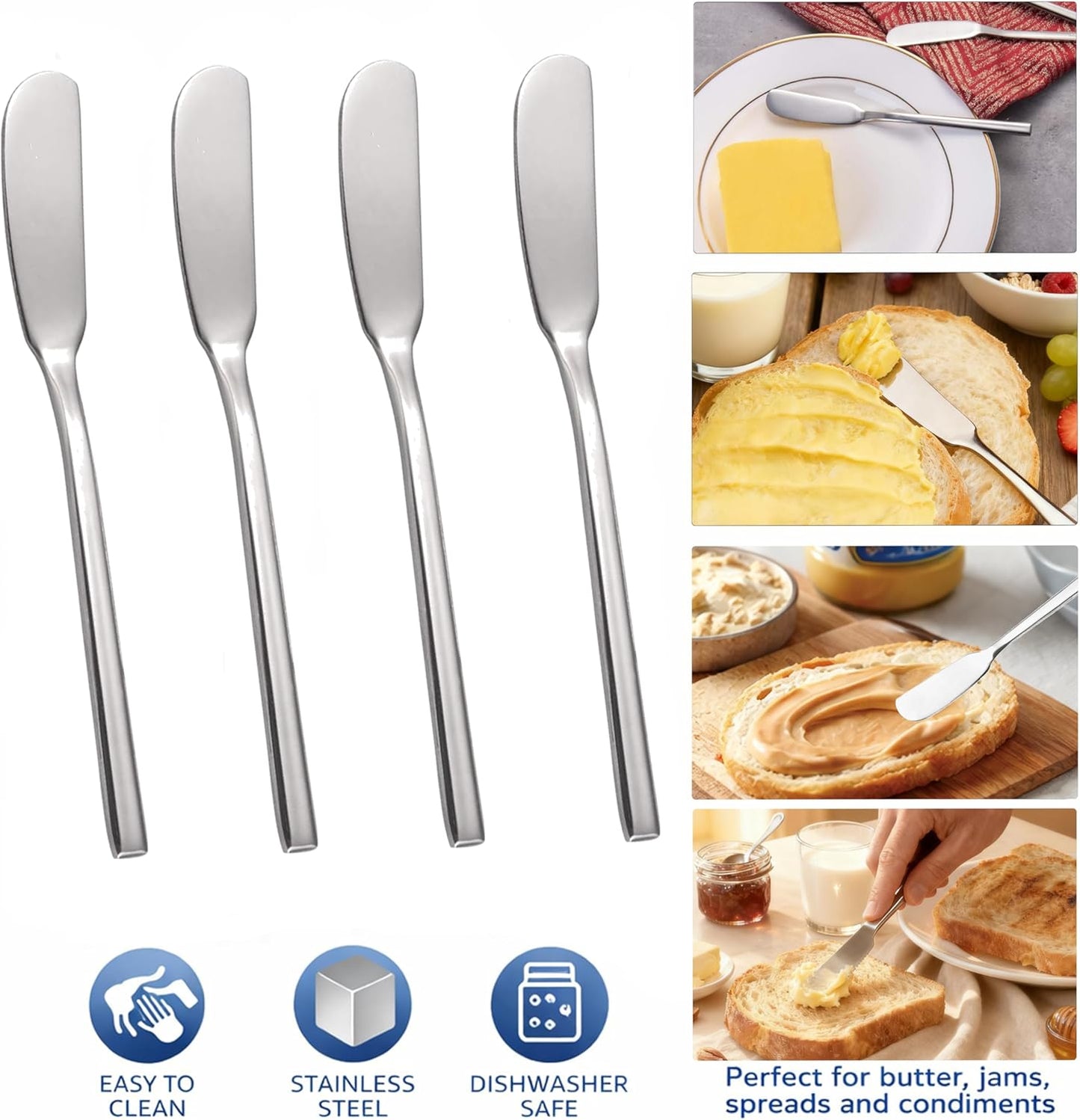 Butter Knife, Stainless Steel Set of 4 Perfect Butter Spreader & Cheese Knife, 6.5-Inch for Easy Serving, Elegant Dining & Daily Use – Dishwasher Safe & Rust-Resistant.