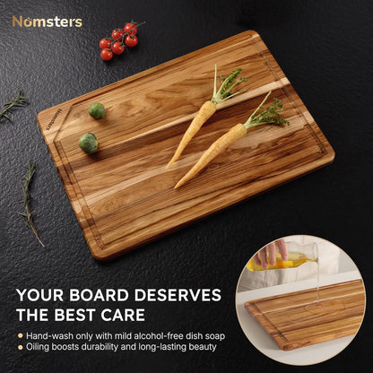 3 Pack Teak Wood Cutting Board Set for Kitchen Charcuterie Board Serving Heavy Duty Non Toxic Slip Hardwood Over Sink Solid Thick Haus Wooden Chopping Board Large Big Small Meat Best Essential Gift