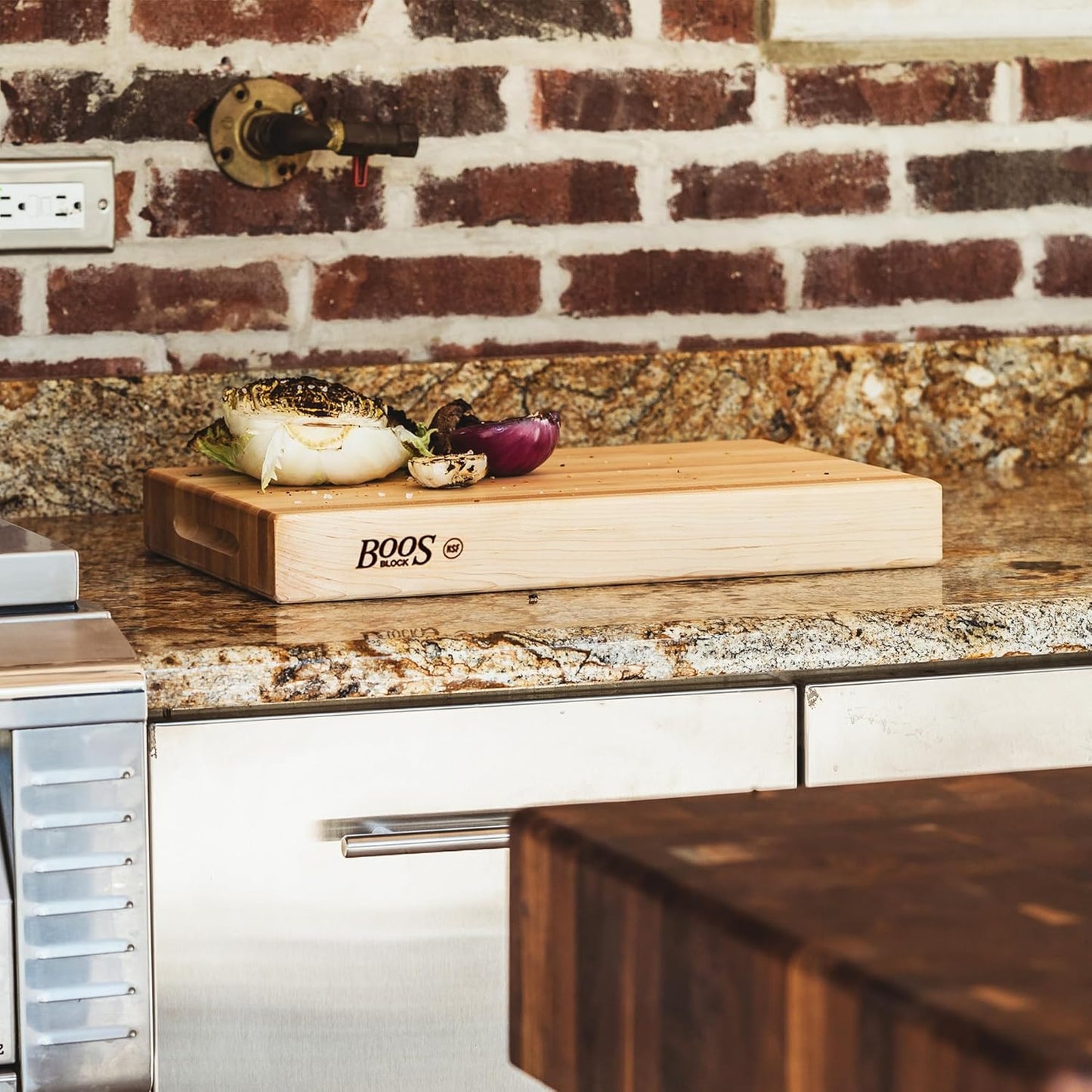 John Boos Handle Boards Series Rectangular Wooden Maple Cutting Board 24”x18” – 2.25” Thick, 30-lb Reversible Butcher Block with Juice Groove, Edge-Grain & Metal Handles