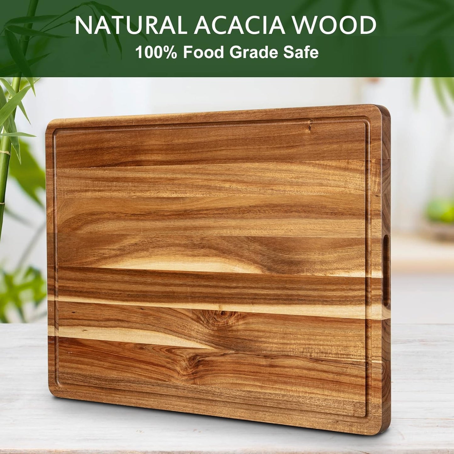 GarveeHome 18 in x 12 in Acacia Wood Cutting Board, 1 in Thick Chopping Board with Deep Juice Groove and Back Inner Handles, Kitchen Butcher Block Cutting Board for Meat, Vegetables and Fruit