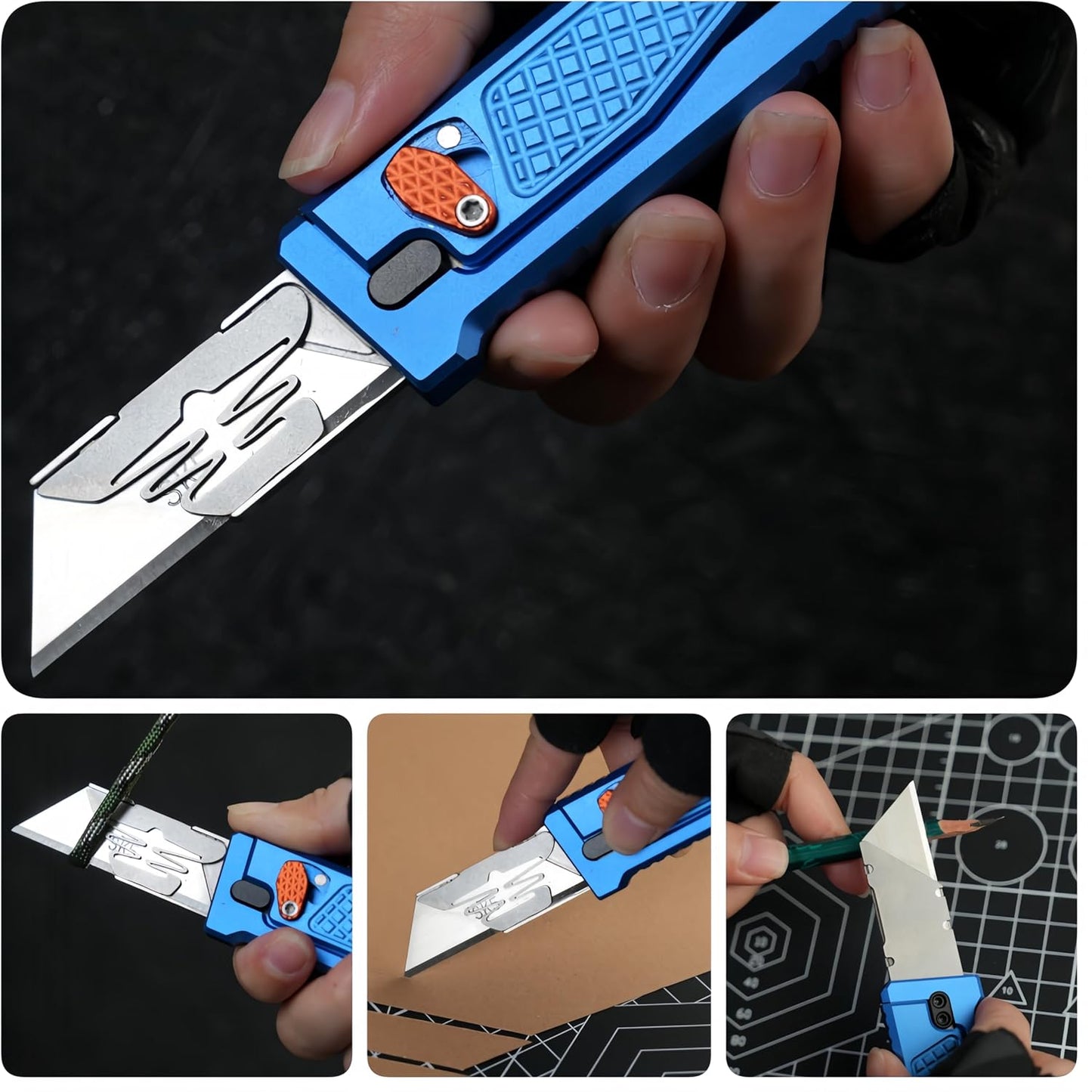 5.8" Aluminium Utility Knife, EDC Box Cutter with Clip, CNC Unibody, Lightweight All Metal Folding Box Cutter, Ideal Gifts for Men Women, with 10 Extra Blades（Orange）