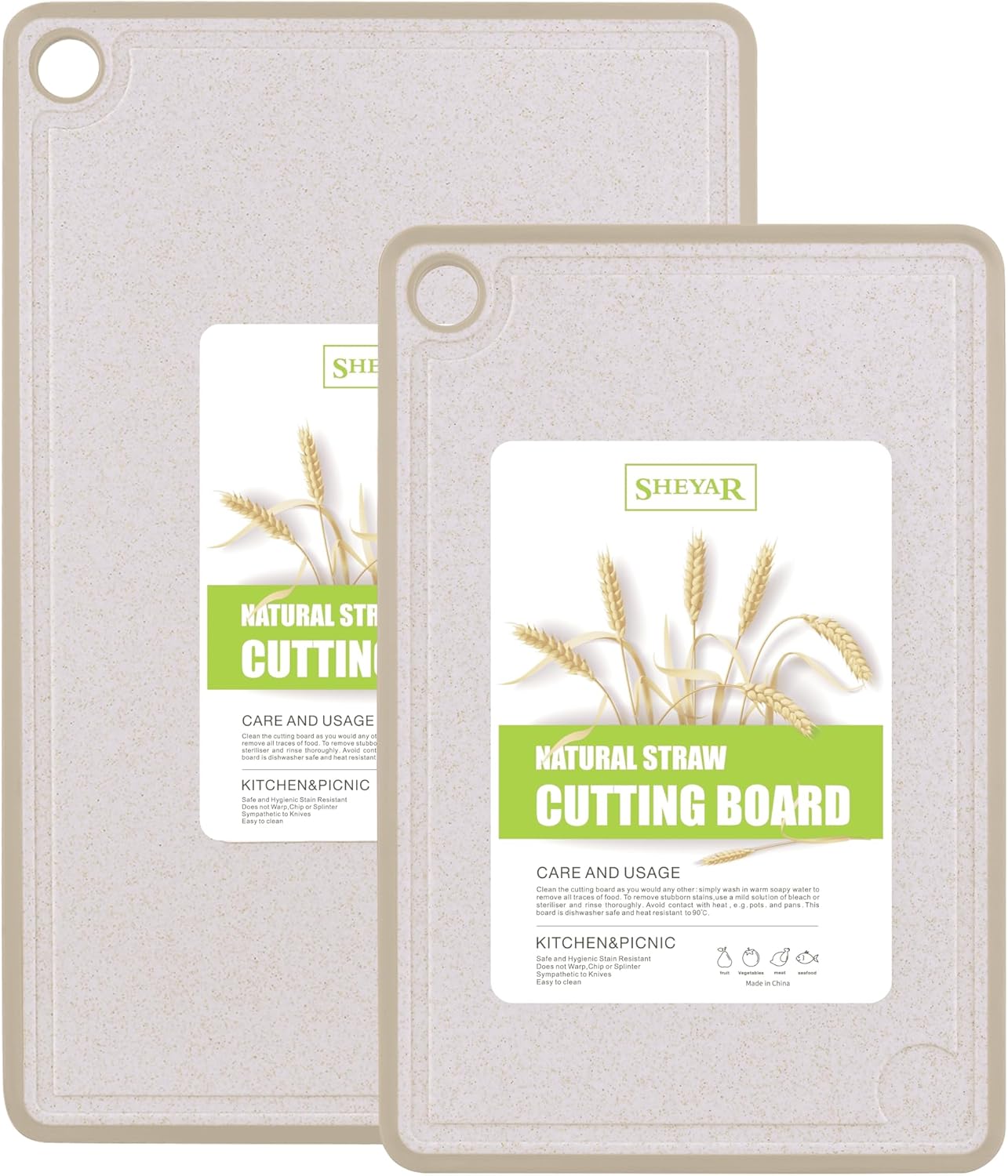 Cutting Board for Kitchen, Wheat Straw Fiber Cutting Board, Dish Washer Safe, w/Juice Grooves for Meat, Veggies, Easy Grip Handle, Non-slip Surface Eco-friendly Serveware Accessories （10‘x6.3’）