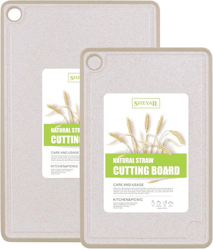 Cutting Board for Kitchen, Wheat Straw Fiber Cutting Board, Dish Washer Safe, w/Juice Grooves for Meat, Veggies, Easy Grip Handle, Non-slip Surface Eco-friendly Serveware Accessories （10‘x6.3’）