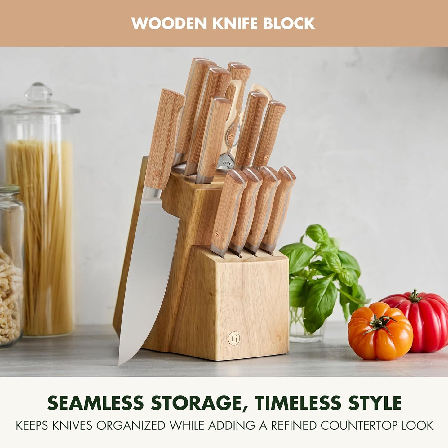 GreenPan Elite 8 Piece Steak Knife Set, Professional Stainless Steel Blades with Titanium Coating, Ultra-Sharp Dining Knives, Kitchen Cutlery, Ergonomic Wood Handles, Wooden Storage Box