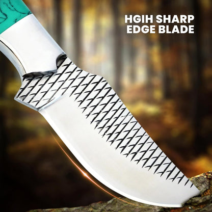 Rasp steel Bull Cutter Knife with Pancake leather sheath, Hunting Knife with holster, Cowboy knife, Fixed Blade (BUCK-STAG)