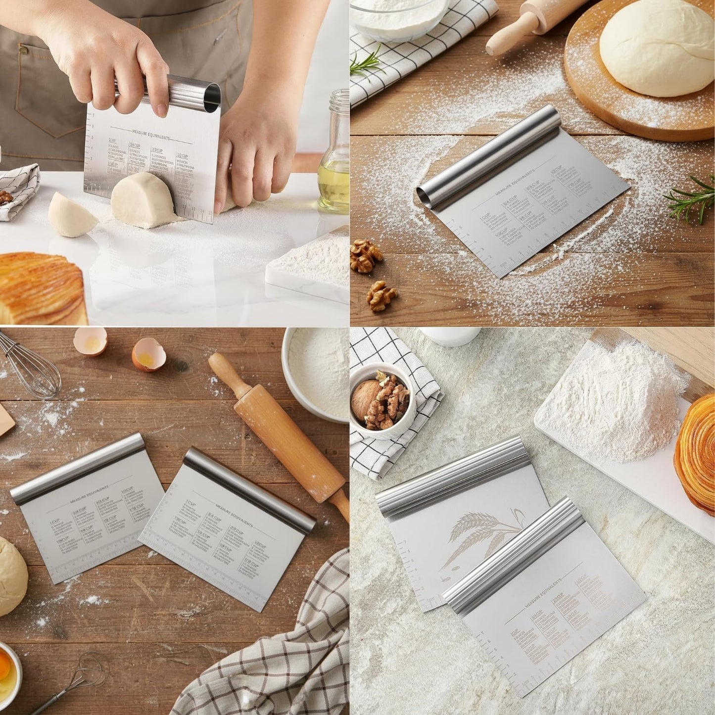 BOORIKA Dough Scraper & Bench Scraper Kitchen – Stainless Steel Sourdough Tools – Dough Cutter for Sourdough Bread, Pizza, and Flat Top Griddles – Chef Approved (Light)