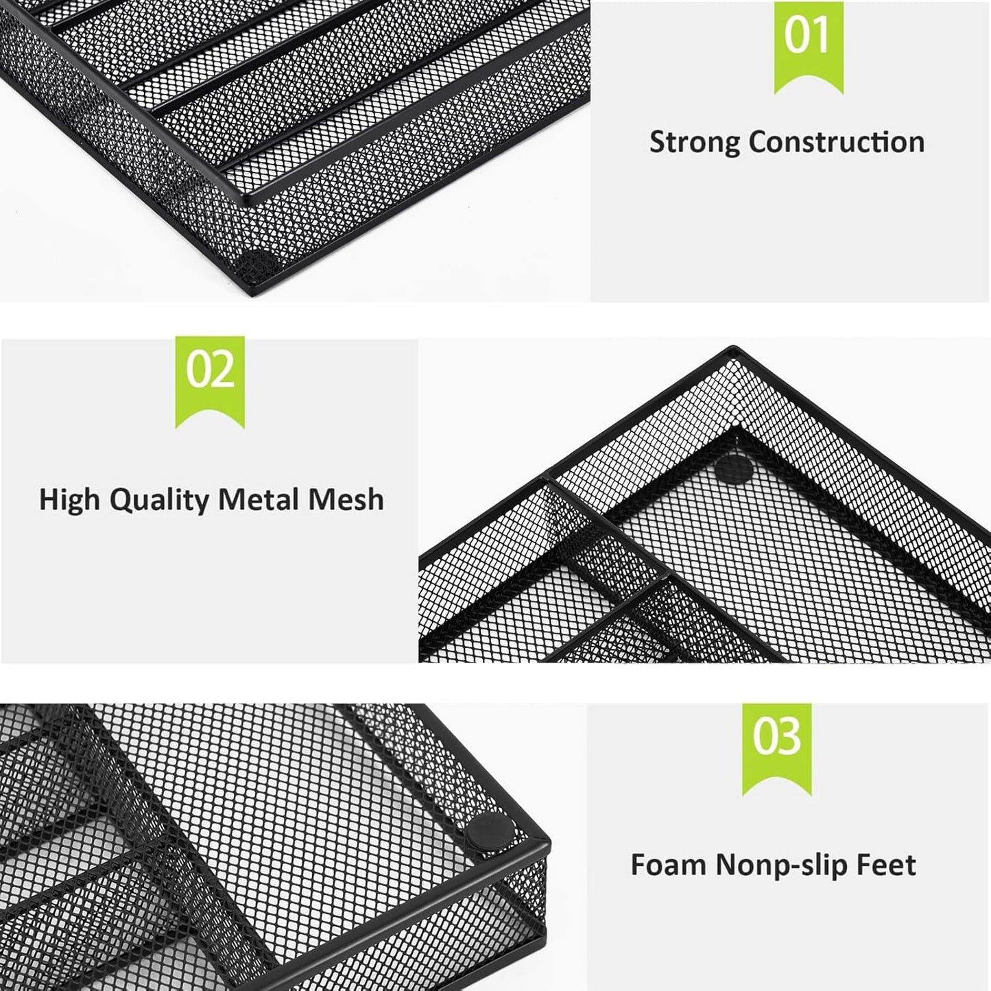 Neudeco Silverware Organizer,Mesh Drawer Organizer for Kitchen，Metal Utensil Organizer for Flatware, Knives, Spoons,Cosmetic (Silver 9 * 3 * 2 inch Pack6)