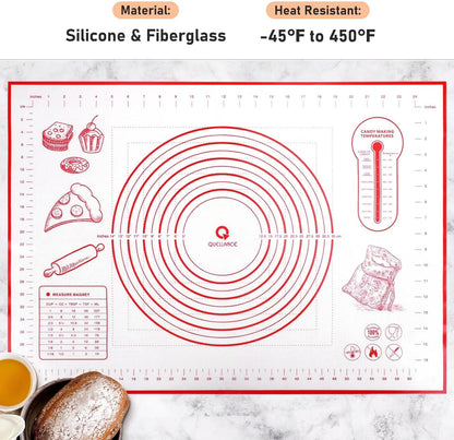 Silicone Pastry Baking Mat Dough - 16x24Inch Large Non Stick Slip Cookie Bread Rolling Mats Sheet, Kitchen Counter Kneading Cooking Board Pad Matt with Measurement for Pie Pizza Cookies Fondant Making
