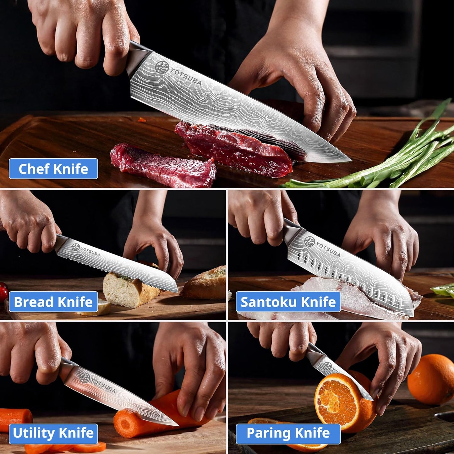 YOTSUBA Carving Knife and Fork Set, Meat Cutting Knife, Razor-Sharp German Stainless Steel Knives Fork Set with Ergonomic Wood Handle, Slicing Knives for Meats, BBQ & Vegetables