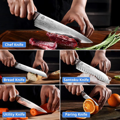 YOTSUBA Carving Knife and Fork Set, Meat Cutting Knife, Razor-Sharp German Stainless Steel Knives Fork Set with Ergonomic Wood Handle, Slicing Knives for Meats, BBQ & Vegetables