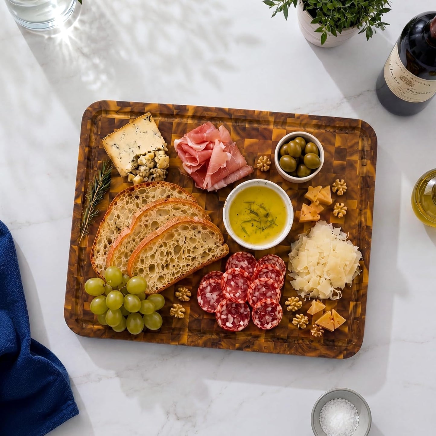 HOMESTEAD End Grain Acacia Wood Cutting Board for Kitchen 23x18x1.5 in, Large Butcher Block Chopping Board for Meat Vegetables with Juice Groove, Handles and Knife-Friendly Surface