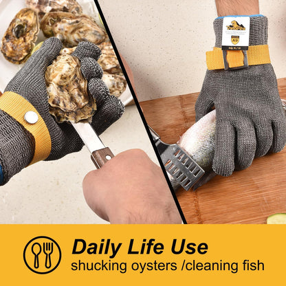 dinopro Upgraded 2.0 ANSI A9 Cut Resistant Glove Food Grade Cutting,Stainless Steel Mesh Metal Glove Mandoline Knife Protection for Slicing,Kitchen Cooking,Oyster Shucking and Fish Scale Remover