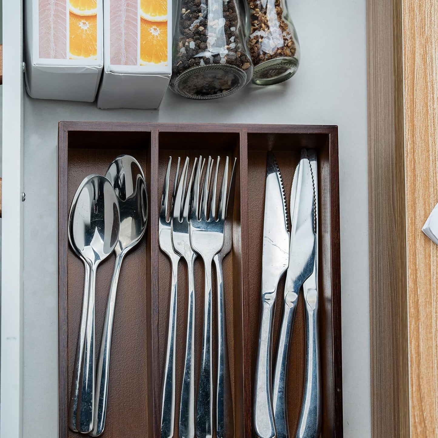 Fibogollo Silverware Organizer Bamboo Kitchen Drawer Organizer Kitchen Utensil Organizers, Flatware Organizer Tray for Flatware, Utensils(Natural)