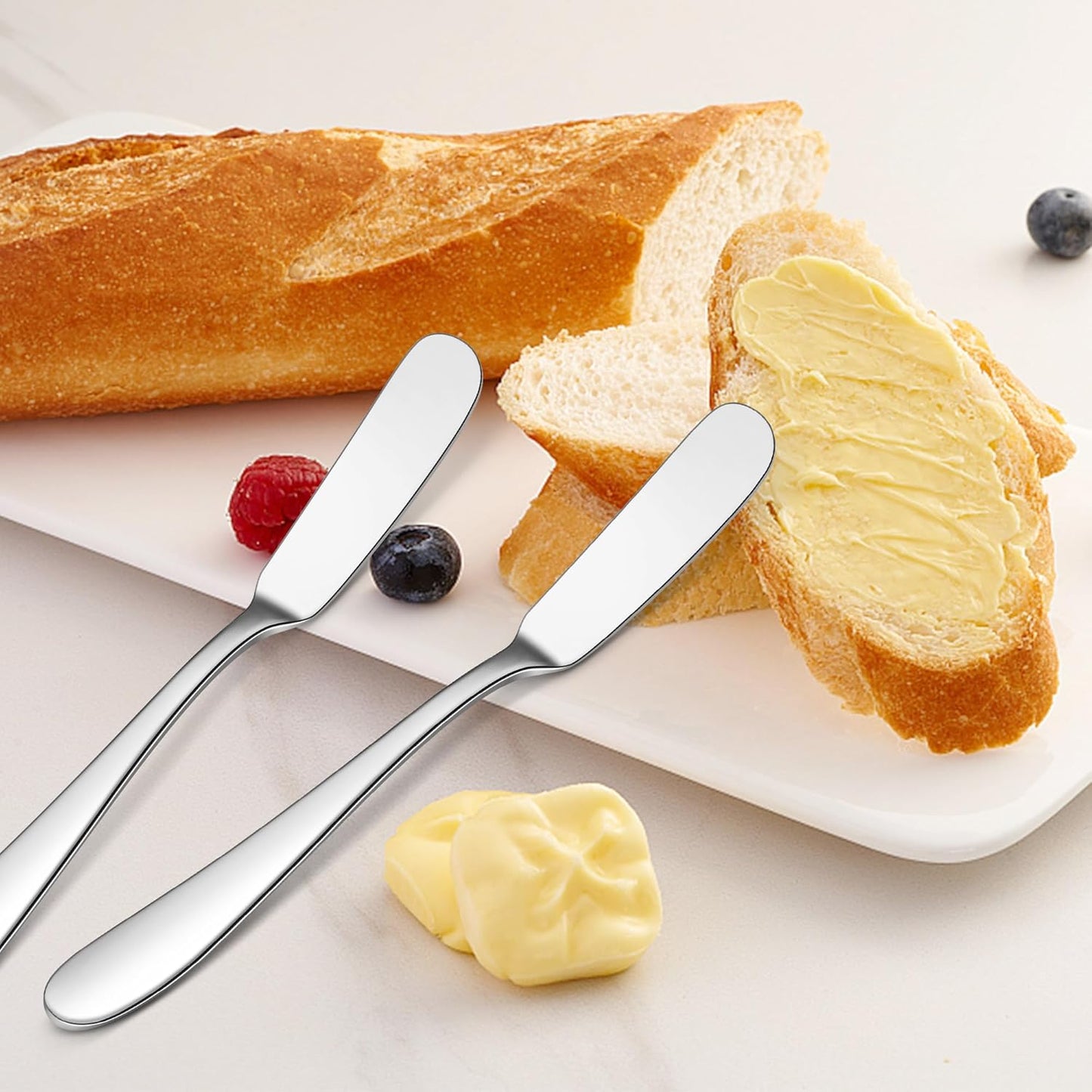 E-far Butter Spreader Knife Set of 6, 7-Inch Stainless Steel Cheese Dessert Knives for Kitchen Restaurant Party, Mirror Silver, Smooth Rounded Handle