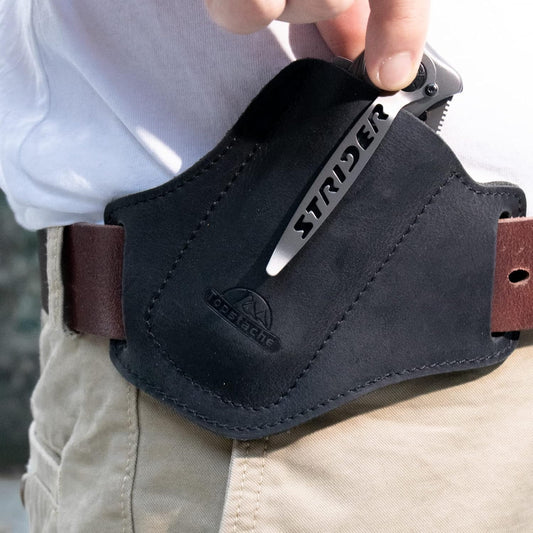 Topstache Handmade Leather Pocket Knife Sheath for Belt,EDC Belt Folding Knife Sheath for Man,Cross Draw Right Side Carry Open Top Knife Sheath for 5 inch Folding Knife,DarkBrown