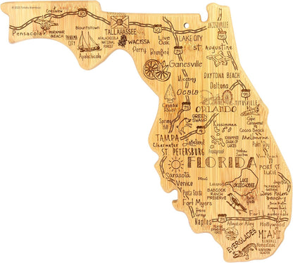 Totally Bamboo Destination Florida Shaped Cutting Board – Bamboo Charcuterie and Serving Board with Hang Tie for Wall Display