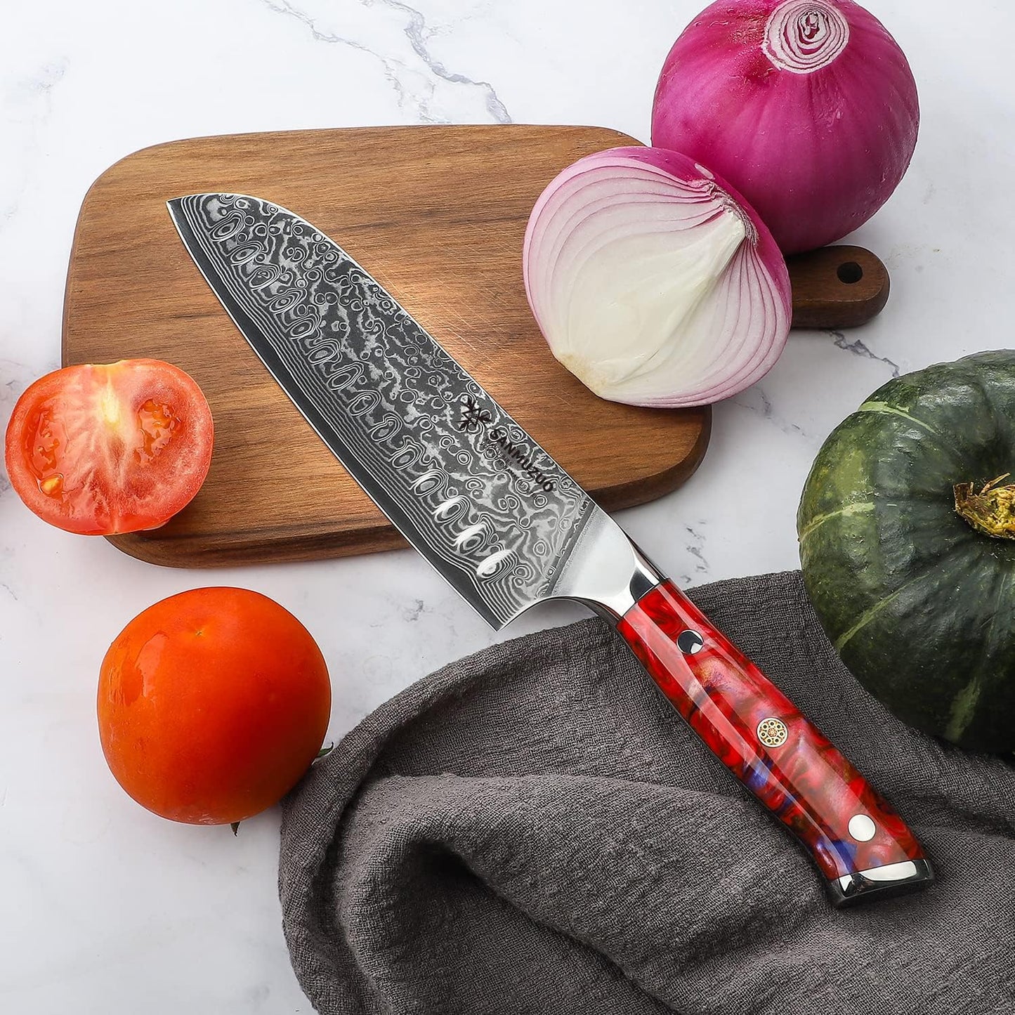 Steak Knives Set of 4, Ultra Sharp Non Serrated Kitchen Steak Knife 5 Inch - Damascus Steel & Resin Handle - Xuan Series (Sapphire Blue)