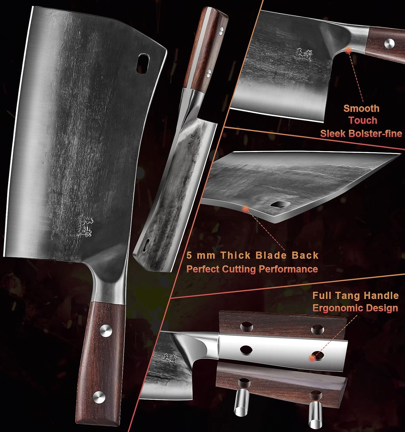 ENOKING 6.7" Serbian Chef Knife, Full Tang Vegetable Meat Cleaver for Kitchen, High-Carbon Stainless Steel Blade with Wooden Handle, Multipurpose Chopper Knife with Sheath & Gift Box