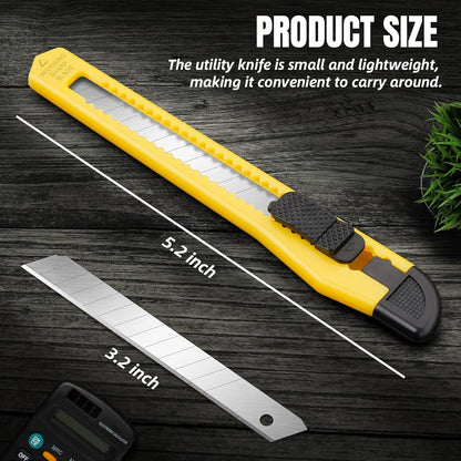 4 Pack Box Cutter Retractable, Utility Knife 9MM Wide Snap-Off Blades, Exacto Knife for Cutting Box, Wrapping, Cardboard, Extended Razor Knife, Box Opener Perfect for Office, Home, School
