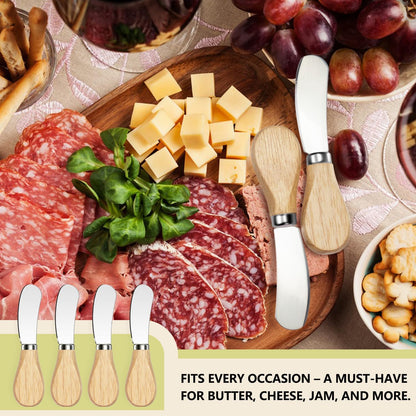 Butter Knife Spreader, Cheese Spreader Knives Set of 4, Stainless Steel Butter Knives with Acacia Wood Handle, Small Cheese Knives for Cold Butter, Soft Cheese Spreader, Jam, Charcuterie, Pastry