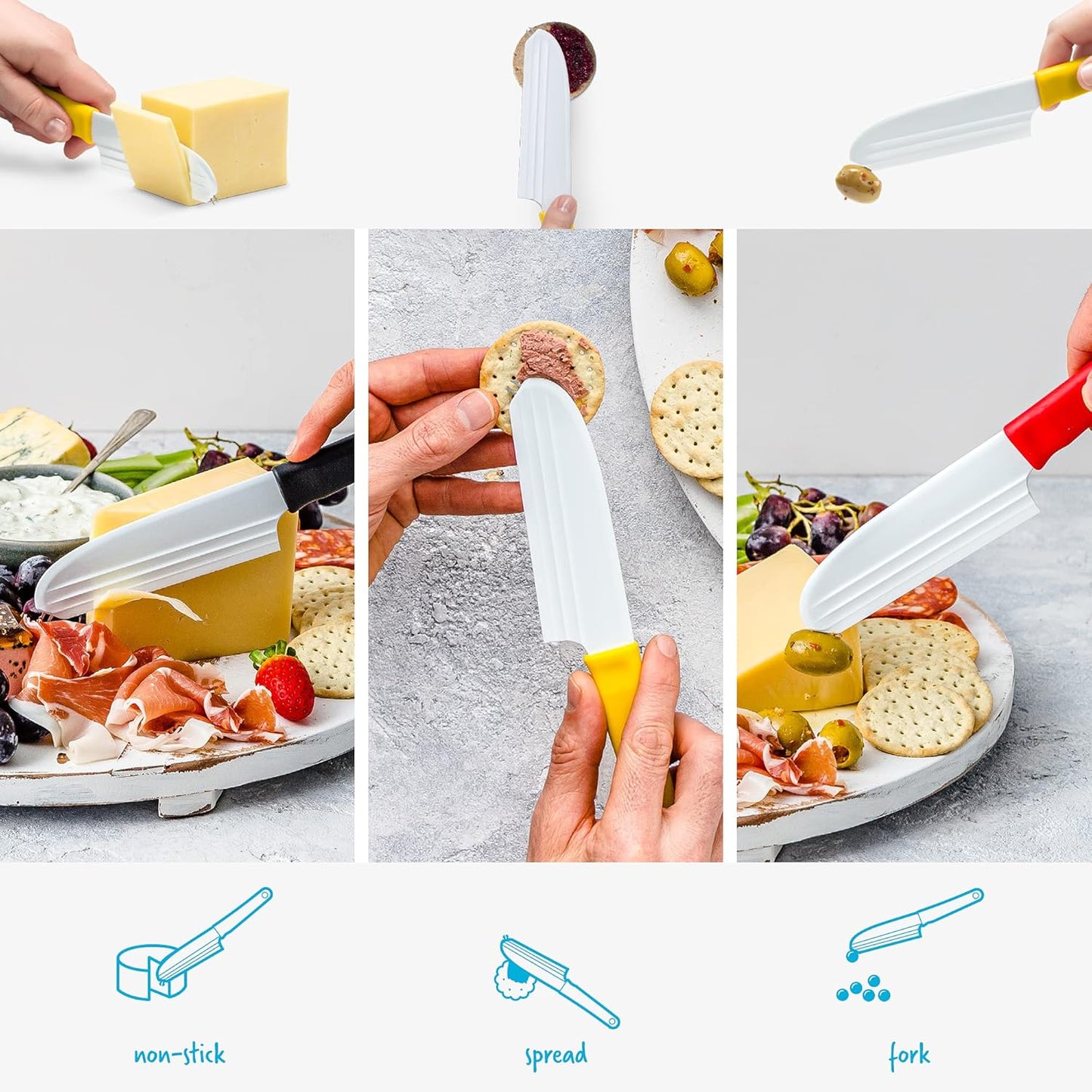 Dreamfarm Knibble Lite 3-In-1 Non-Stick Cheese Knife for Charcuterie, Slicing, Spreading, with Built-In Fork to Serve & Share Foods - 9" Black