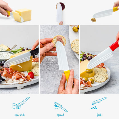 Dreamfarm Knibble Lite 3-In-1 Non-Stick Cheese Knife for Charcuterie, Slicing, Spreading, with Built-In Fork to Serve & Share Foods - 9" Black