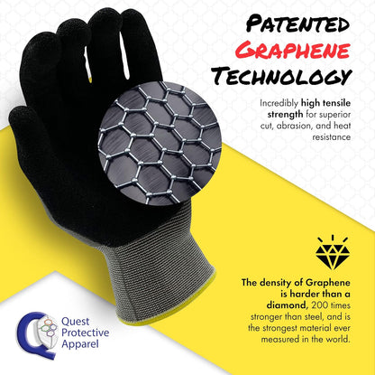 Quest Protective Apparel Cut Resistant Work Gloves (ANSI A1) – Lightweight Graphene Gloves for Gardening, DIY, Mechanical & General Handling – Breathable Grip Gloves for Men & Women – Large, Pack of 3