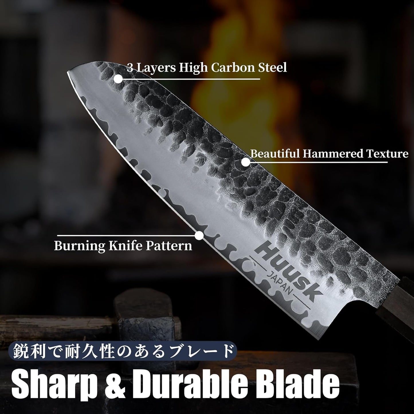 Huusk Chef Knife, Professional 9" High Carbon Steel Japanese Kitchen Knives, Hand Forged Cooking Knife for Meat Sushi, Gift for Men and Women