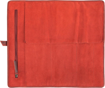 Leather Knife Roll Bag for Chefs – 17.5” x 17.5” Professional Chef Knife Storage Organizer, Portable Culinary Knife Case, Travel Knife Roll for Kitchen, BBQ & Catering