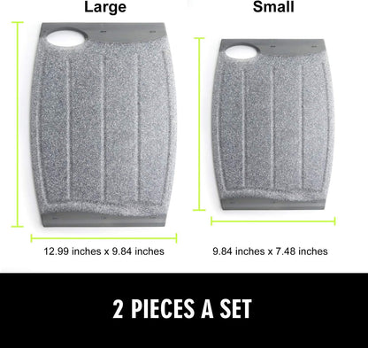 Small Plastic Cutting Board Set of 2, Mini Cutting Board for Small Kitchen Tasks, Non Slip Edges, Unique Design with Multiple Juice Grooves! BPA Free, Non-Porous, Dishwasher Safe (9.84" x 7.48")