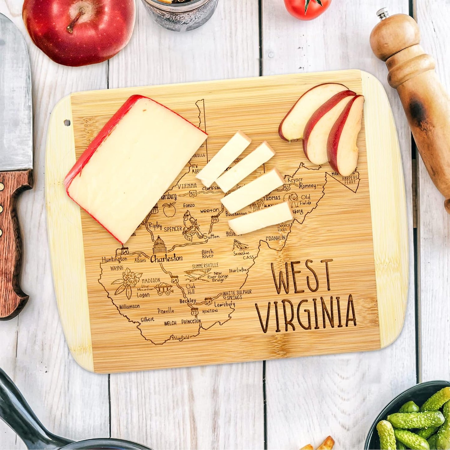 Totally Bamboo A Slice of Life New Jersey State Serving and Cutting Board, 11" x 8.75" - Colors A