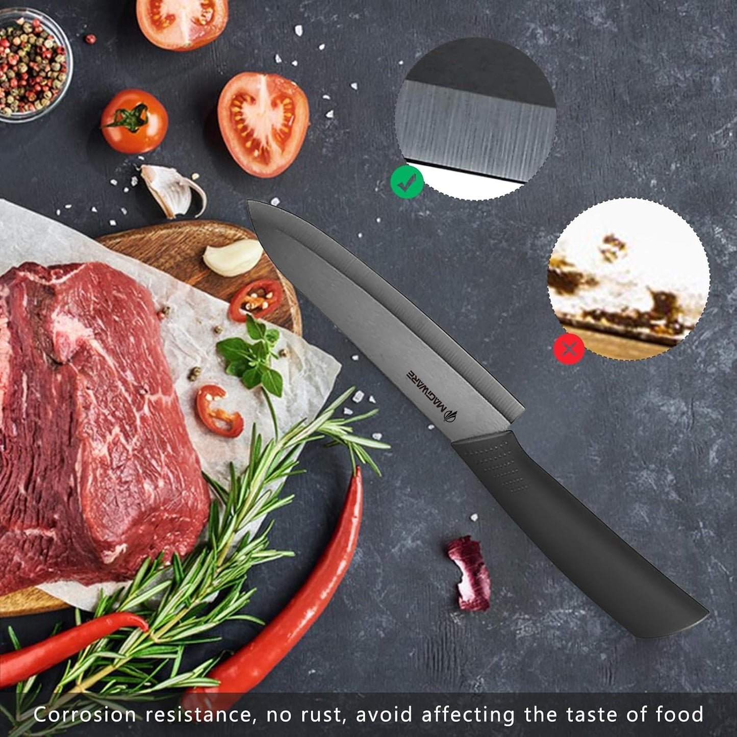 Magiware Ceramic Knives, Ceramic Knife Set with Sheaths Cover -Sharp Longer Never Rust (include 6 Inch Chef Knife, 5inch Utility Knife, and 4 Inch Paring Knife