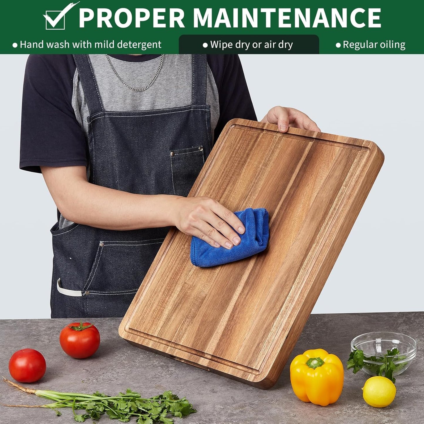 Large Wooden Cutting Board for Kitchen, 20" x 15" Acacia Wood Butcher Block Cutting Board with Juice Groove, Thick Chopping Board Carving Board for Meat Turkey Vegetables